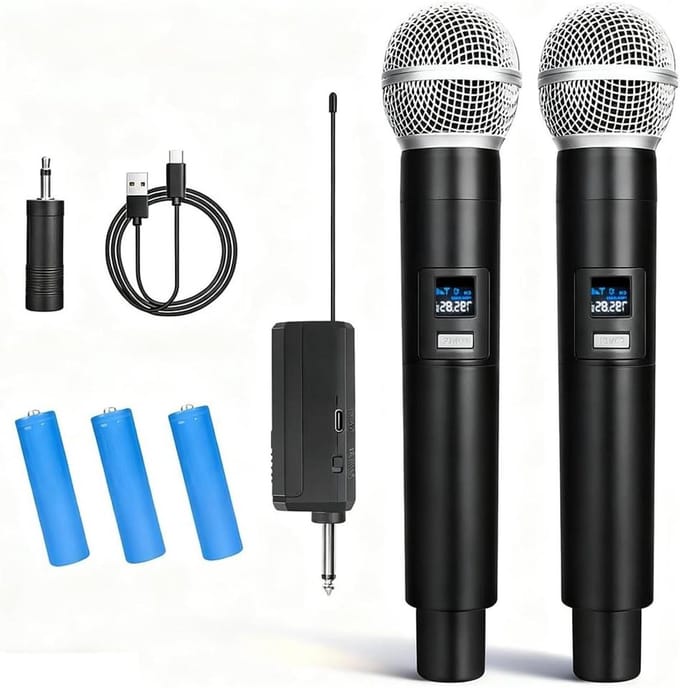 Draadloze microfoonset - Dubbele microfoons - Feestjes en optredens - Oplaadbaar en plug and play - 60 meter bereik