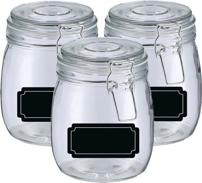 Weckpotten/inmaakpotten - 6x - 750 ml - glas - met beugelsluiting - incl. etiketten