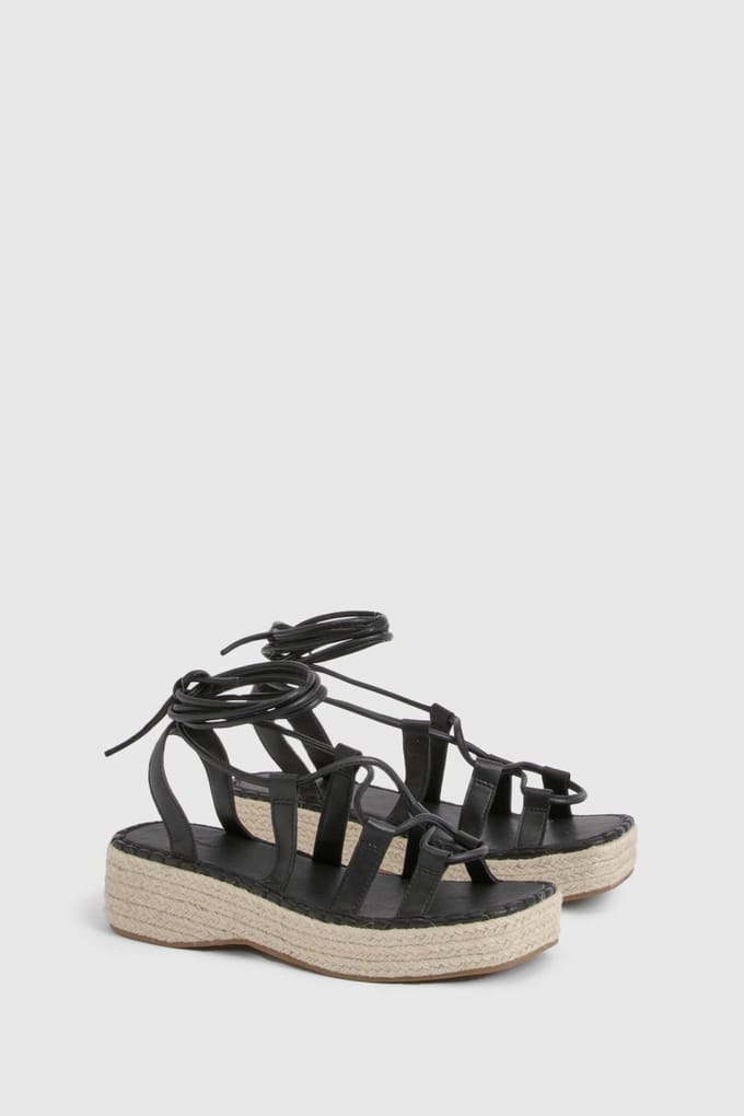 boohoo Dames Sandalen Met Bandjes Gladiator Espadrille Plateauzool | Black | Maat: 4