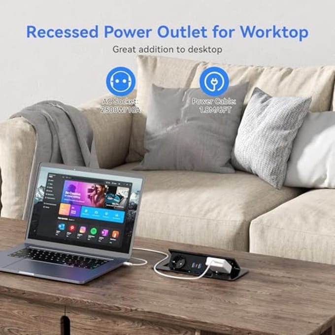 Uittrekbare Tafelstopcontact met USB C PD20W