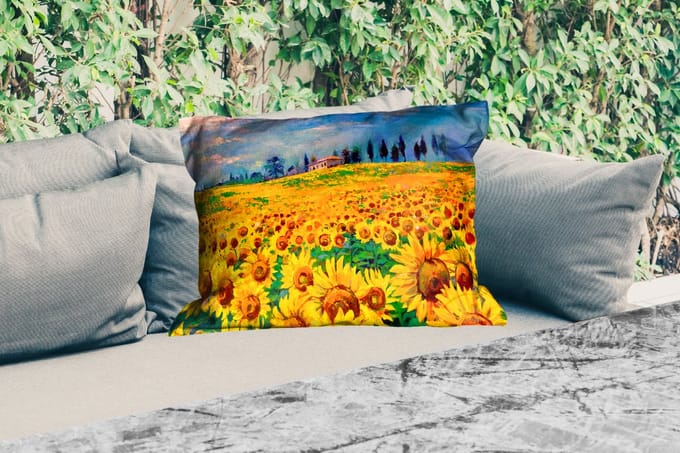 Buitenkussens - Olieverf - Schilderij - Bloemen - Zonnebloem - 60x40 cm - Weerbestendig