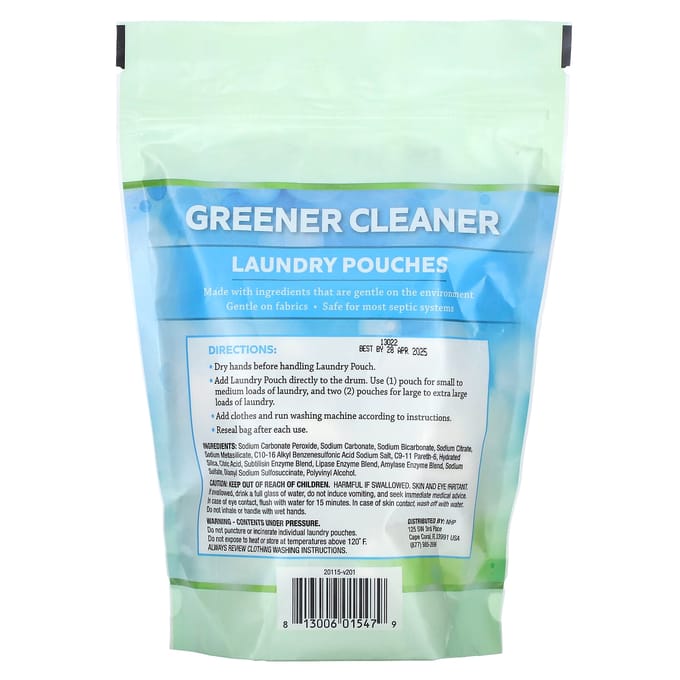 Dr. Mercola, Greener Cleaner, Wasmiddel Capsules, Geurloos, 24 Capsules, 431G(15.2Oz) white