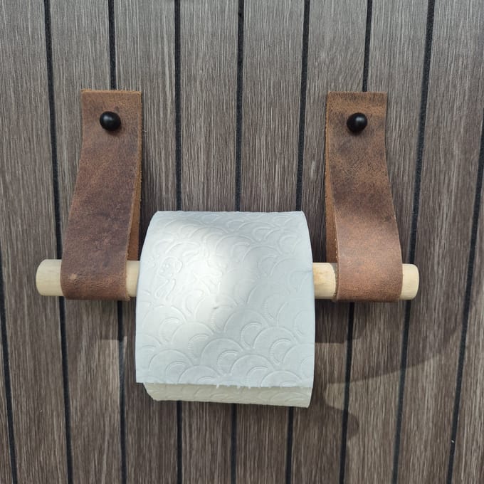 Leren toiletrol houder Nubuck bruin 4cm breed en 30cm lang