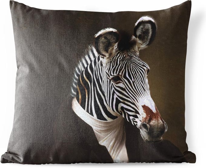 Sierkussen Buiten - Zebra - Portret - Kleding - 60x60 cm - Weerbestendig