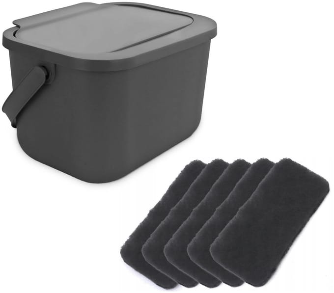Practic - Afvalbak Bioafvalbak - composteerbak - inhoud 6 liter - 5 filters - Grijs - Mini Bini