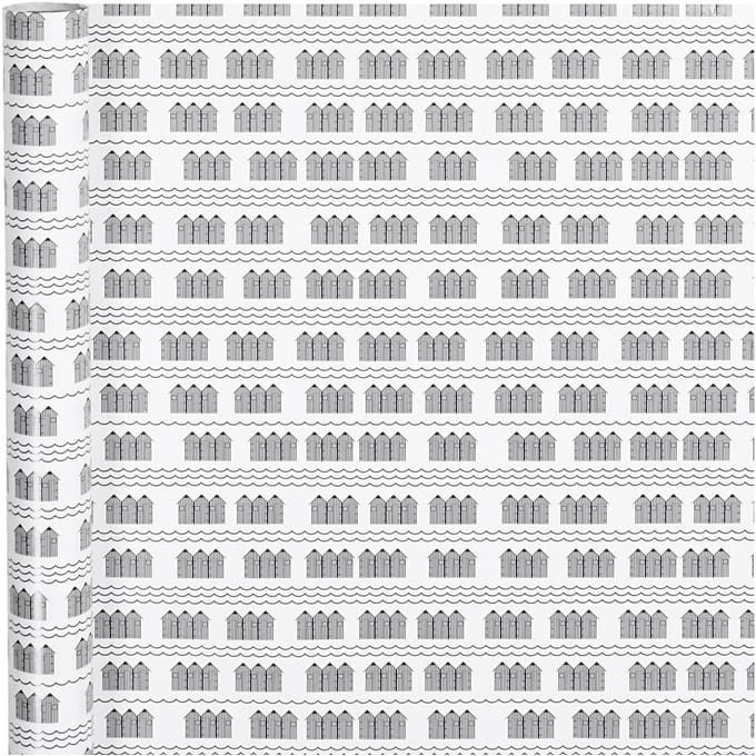Inpakpapier, badhuis, B: 70 cm, 80 gr, zwart, wit, 4 m/ 1 rol