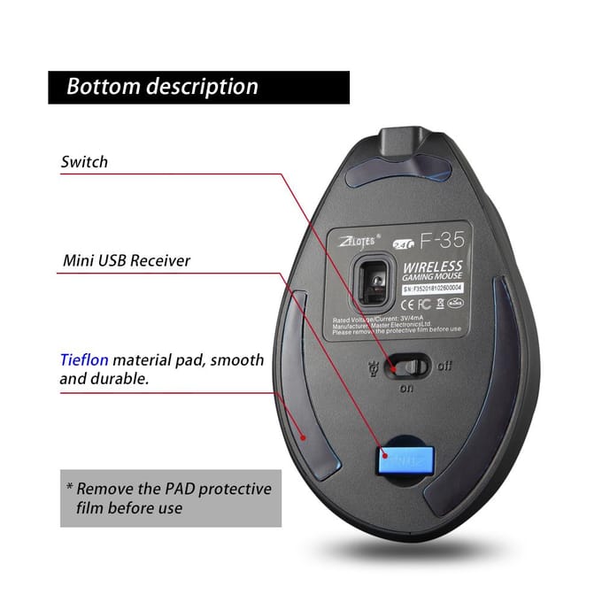 F-35 Verticale Muis Ergonomisch Oplaadbaar 2400 DPI Draagbare Gaming Muis zwart