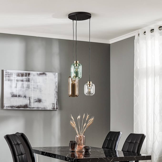 TK Lighting Hanglamp Marco Green, 3-lamps helder/groen/bruin