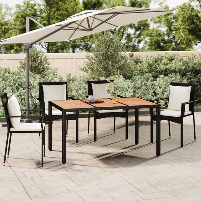 vidaXL - Tuintafel - met - houten - blad - poly - ratten - en - acaciahout - zwart