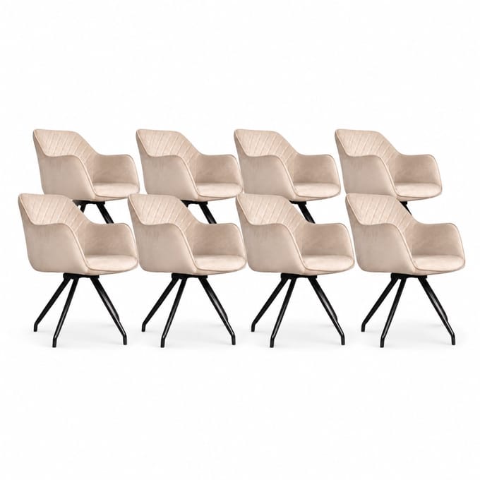 DS4U - - Romy eetkamerstoel - Set van 8 - Champagne - Velvet - Met armleuning - 360 draaibaar