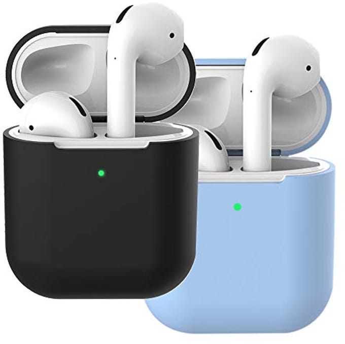 Molylove 2 x Silicone Case for AirPods 2, Case for Airpods Silicone Protective Case [Front Visible] (AirPods 2, Black + Sky Blue)