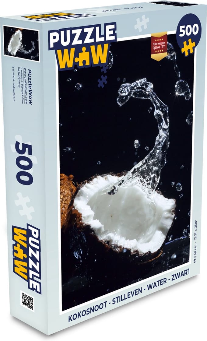 Puzzel Kokosnoot - Stilleven - Water - Zwart - Fruit - Legpuzzel - Puzzel 500 stukjes