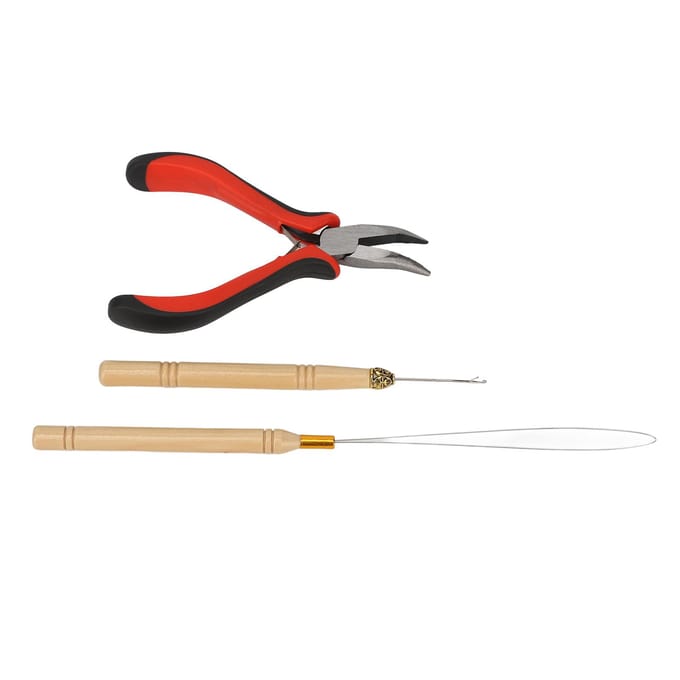 Haaruitbreiding Tool Kit Tang Haaknaald Trekhaak Siliconen Linkringen Kralen Haarstyling beige