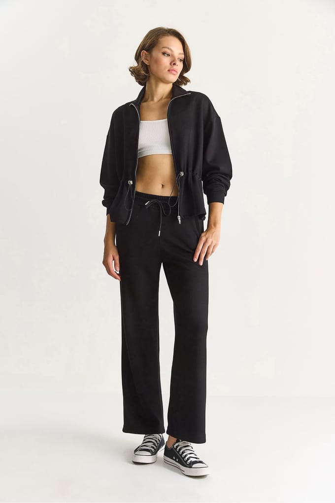 Aangesloten Lange Mouwen Jacket en Flared Broeken Set