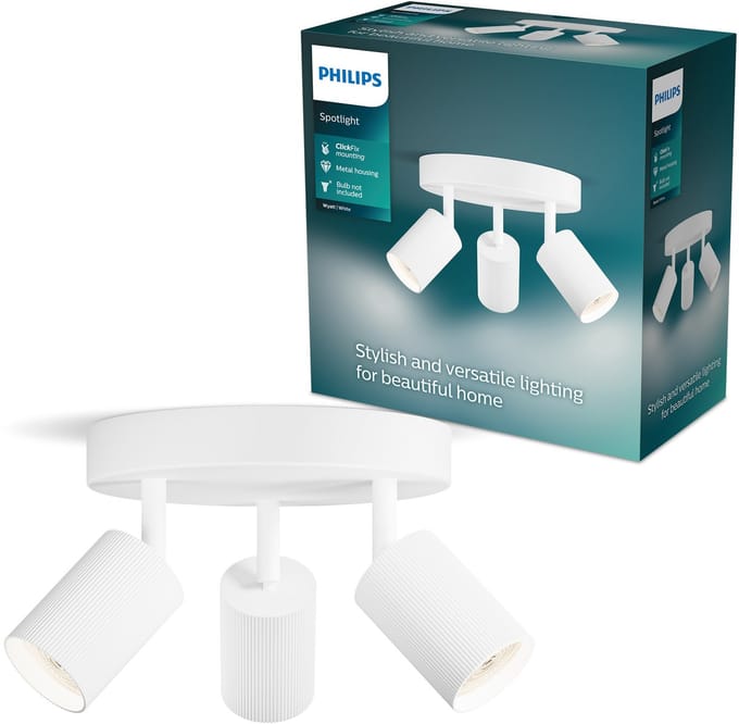 Philips Wyatt Opbouwspot - LED GU10 fitting - Richtbaar - 3 lichtpunten - Ronde basisplaat - ClickFix - Wit