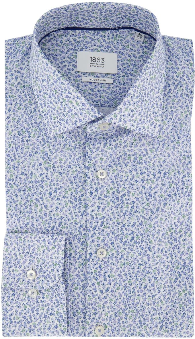 Blauw bloemen geprint overhemd Eterna 1863 Modern Fit