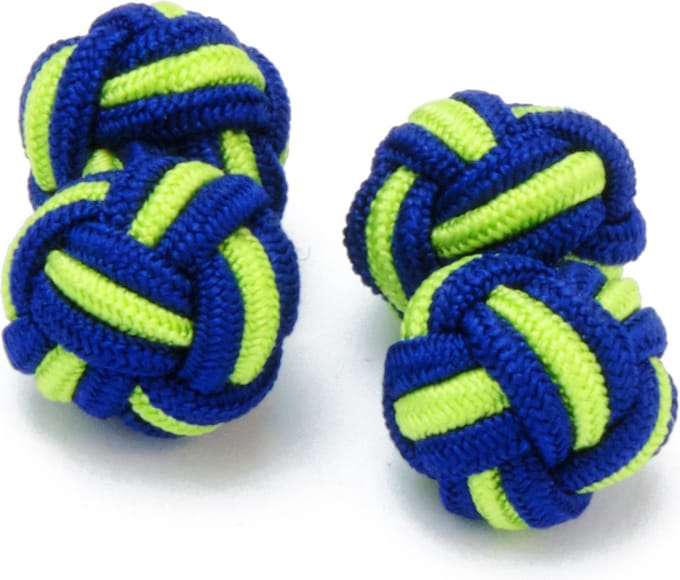 Manchetknopen - Zijden Knoop met Groen en Blauw