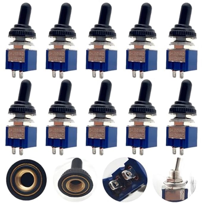 Mini Tuimelschakelaar 2 Posities 10 Stuks met Waterdichte Doppen