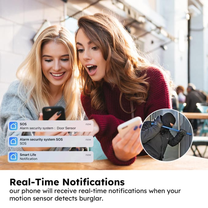 Tuya WiFi Deur Raam Sensor met PIR Bewegingssensor Ondersteunt APP Meldingen Status Records Thuis wit