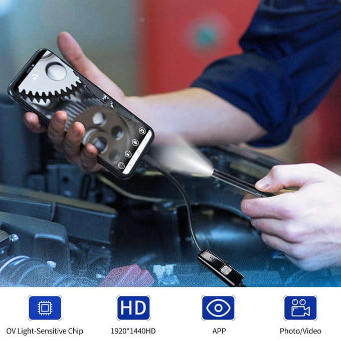 Caméra endoscopique avec lumière, endoscope HD 1920P avec 8 lumières LED réglables, double objectif, IP67 noir