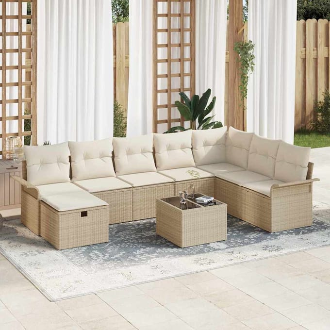 vidaXL - Tuinbank - Set - 9 - st - Beige - en - Crème - poly - rattan