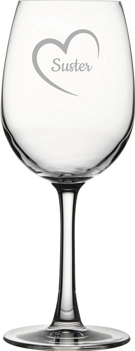 Gegraveerde witte wijnglas 36cl Suster mei hert