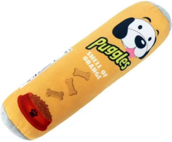 Hondenspeelgoed - knuffel - pluche - geluid - stevig - chips - grappig - geel - 25 cm