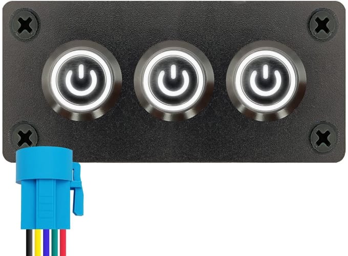 ProRide Metalen Drukschakelaars ON-OFF 220V - 16mm - Drievoudig inbouwpaneel - IP67 - LED indicatie Wit
