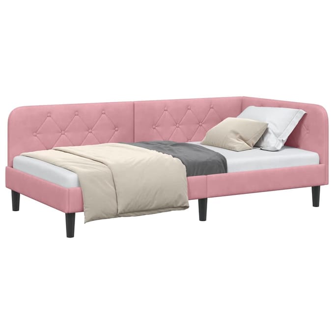 vidaXL - Hoek - Bed - Frame - Roze - 90 - x - 190 - cm - Fluweel