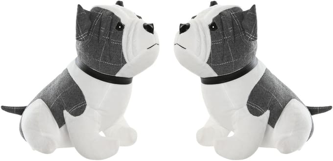 ITEM Deurstopper Hond - 2x - 1 kilo - wit/grijs - polyester - 29 x 18 x 26 cm - tegen klapperende deuren