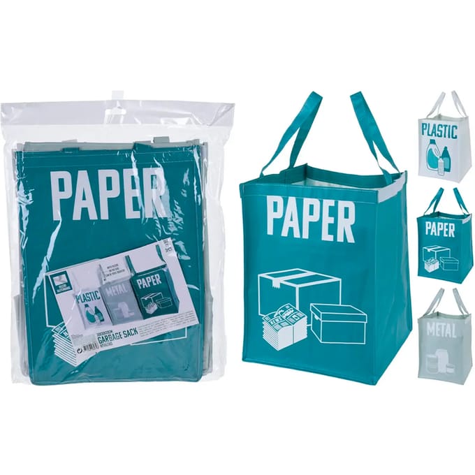 Vuilniszakken - BigBuy Home - Pak van 3 - Polypropyleen - Kleuren Turquoise, Wit, Grijs wit