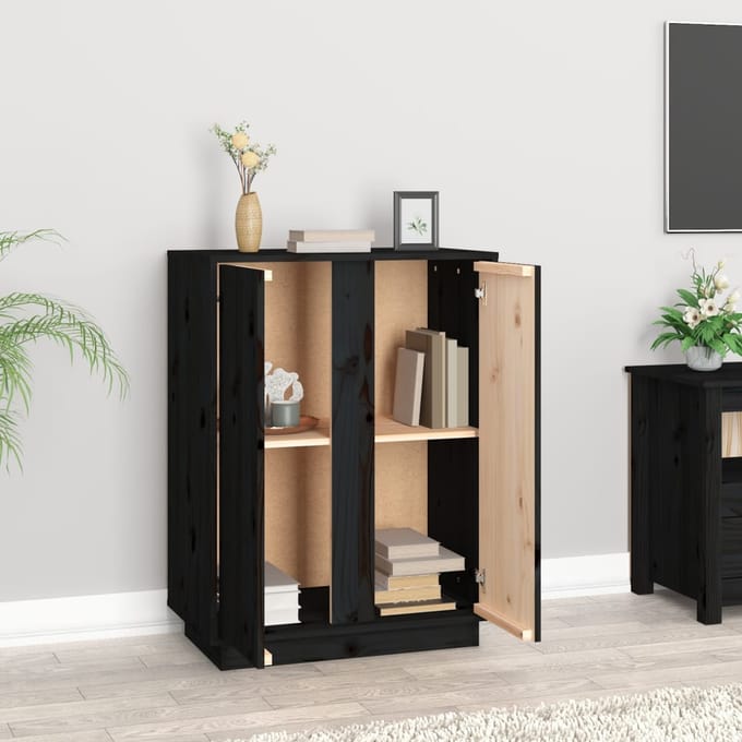 vidaXL - Dressoir - 60x35x80 - cm - massief - grenenhout - zwart