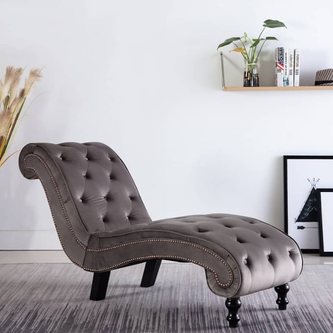 vidaXL - Chaise - longue - fluweel - grijs