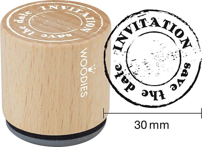 Houten stempel, d: 30 mm, h: 35 mm, INVITATION save the date , 1stuk
