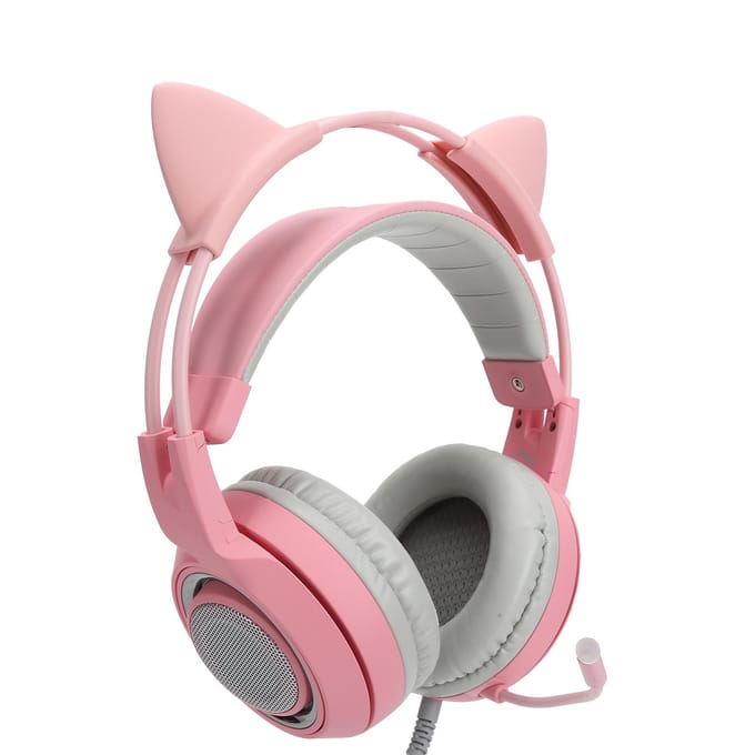 Somic Headset Microfoon Hoofdband 7.1 Kanaals Hoofd USB Broadcast Roze Licht voor ESports roze
