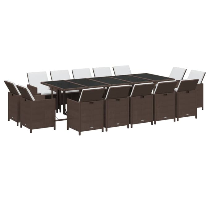 vidaXL - 15-delige - Tuinset - met - kussens - poly - rattan - bruin