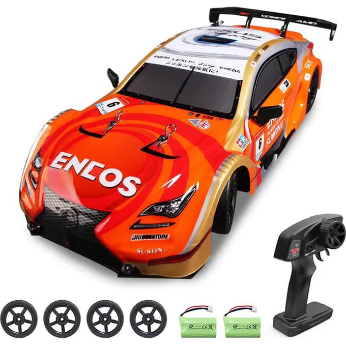 Voiture de dérive télécommandée, voiture de course télécommandée 1/16 2.4GHz avec lumière pour enfants 2 battery