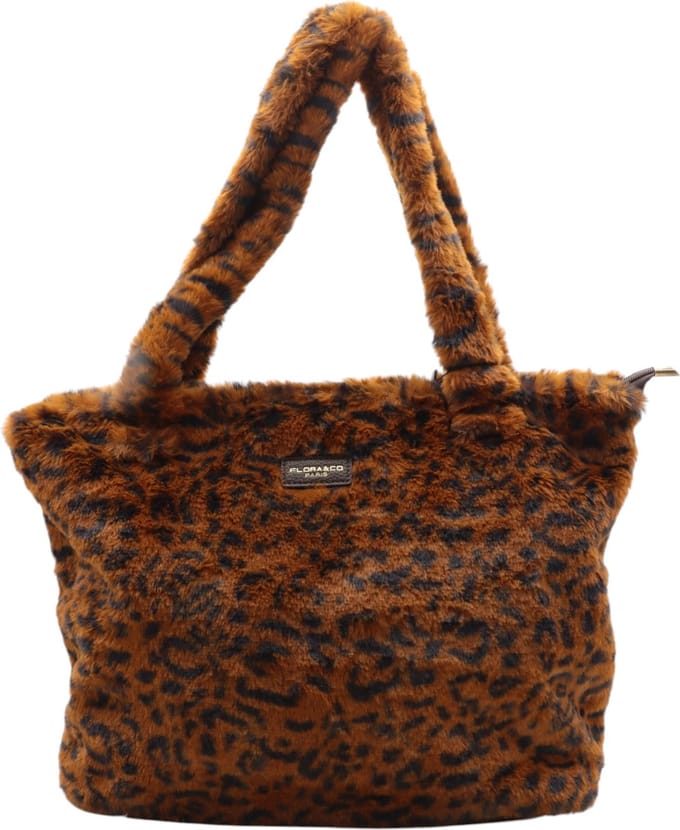 Trendy handtas / shopper - Flora & Co - animal print - furry - camel