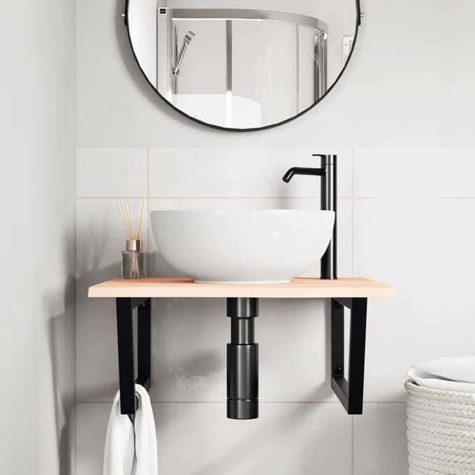 vidaXL - Badkamer - wandschap - staal - en - massief - eikenhout