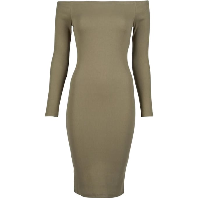 Geribde damesjurk met lange mouwen en off-the-shoulder mouwen Urban Classics