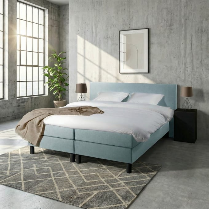 Mörgenn Boxspring Comforta - Pocketvering - Lichtblauw - 140x210 cm - Inclusief Dekbed en Kussens