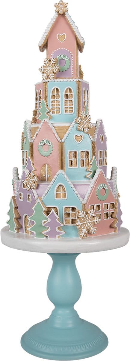Clayre & Eef Gingerbread house 59 cm Blauw Roze Kunststof
