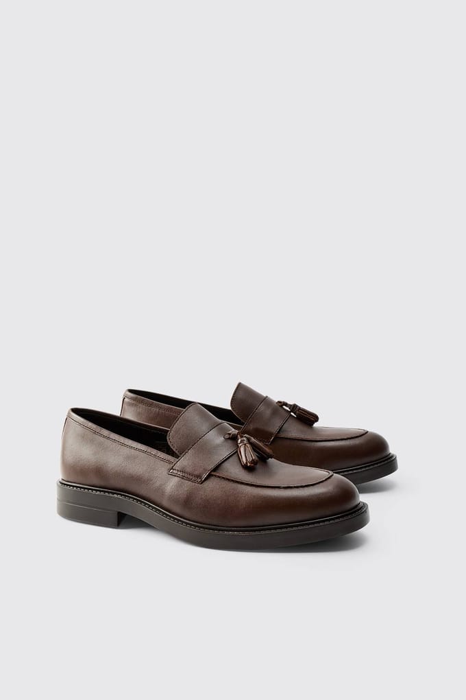 Echte Leren Tassel Loafer Schoenen | Brown | Size 45
