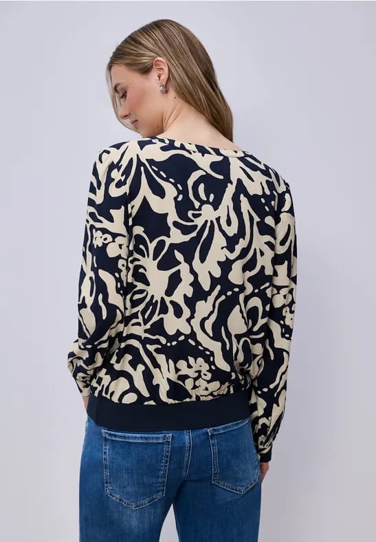 Blouse met lange mouwen en elastische tailleband