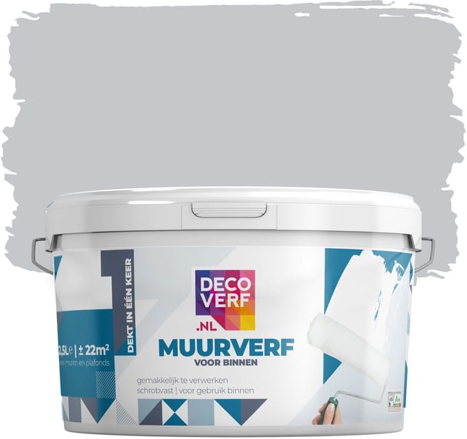 Decoverf muurverf mat kiezelgrijs, 2.5L