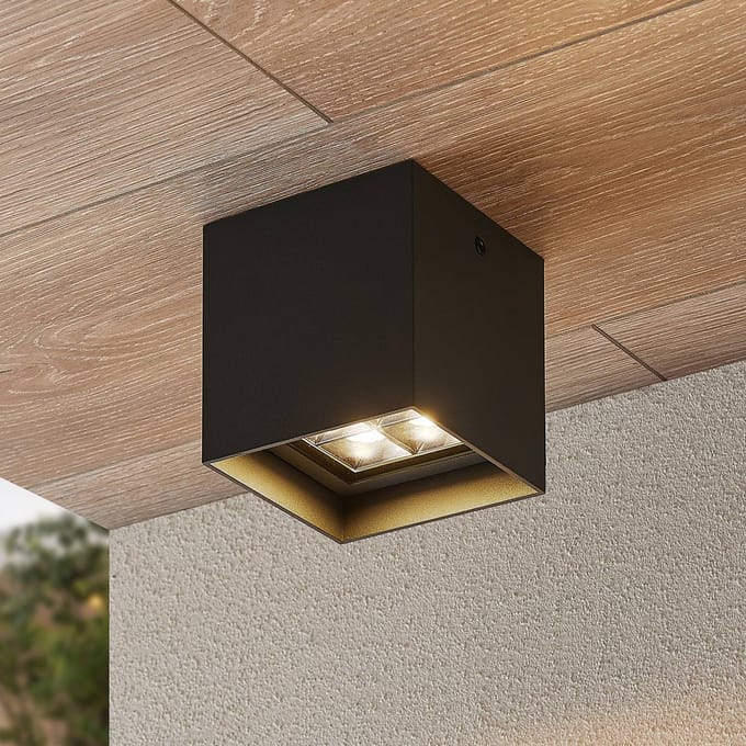 Lindby Eveta LED plafondlamp, 10 cm, antraciet, aluminium, IP65