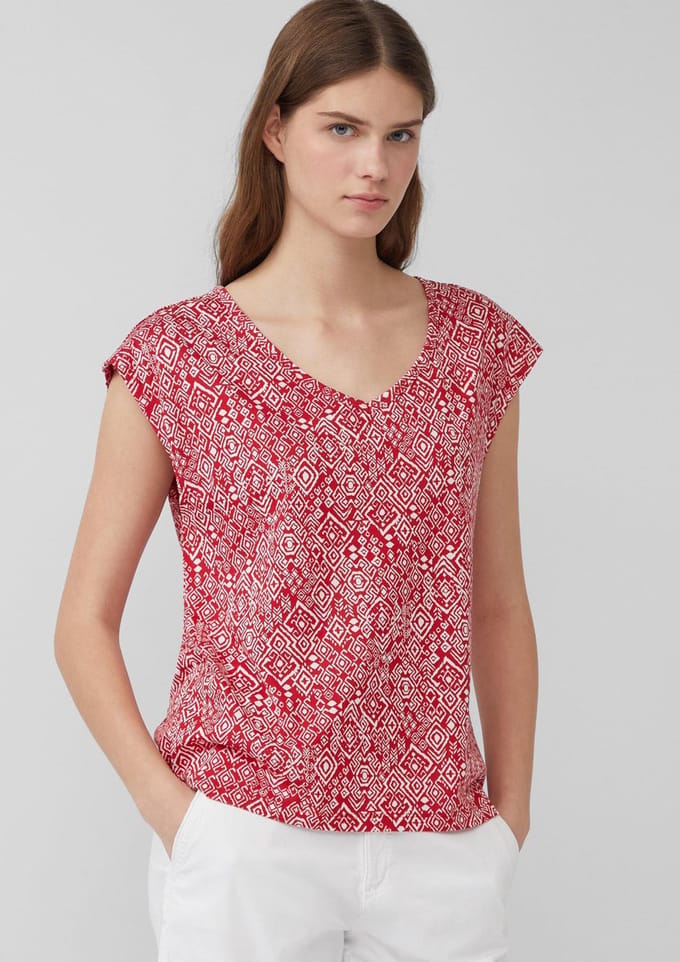 s.Oliver - female - T-shirt met wijde hals, uitsnijding en strik