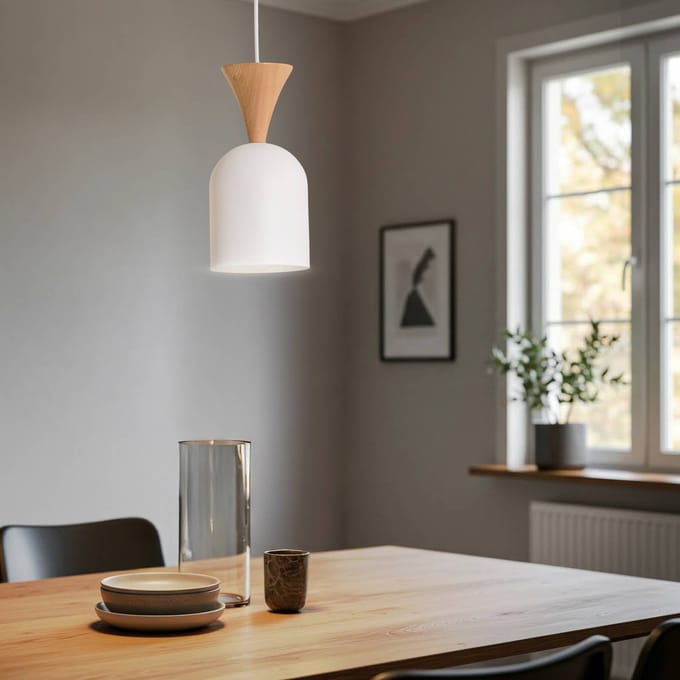 Lamkur Hanglamp Nolan, Ø 11 cm, wit/eiken, metaal/hout