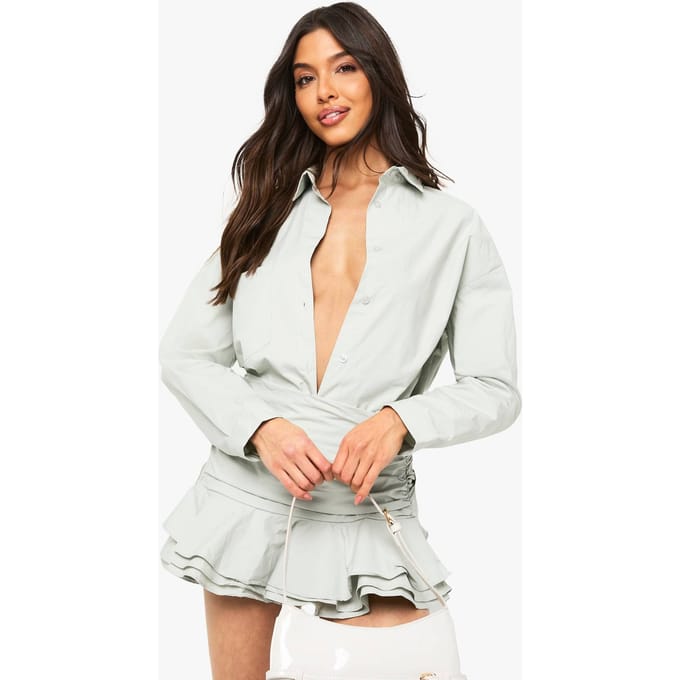 boohoo Dames Oversized Shirt | Grey Blue | Maat: 10