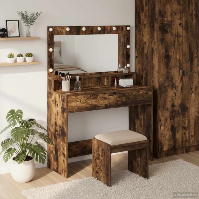 vidaXL - Kaptafel - Rook - Eiken - 100 - x - 41 - x - 135 - cm - Bewerkt - hout